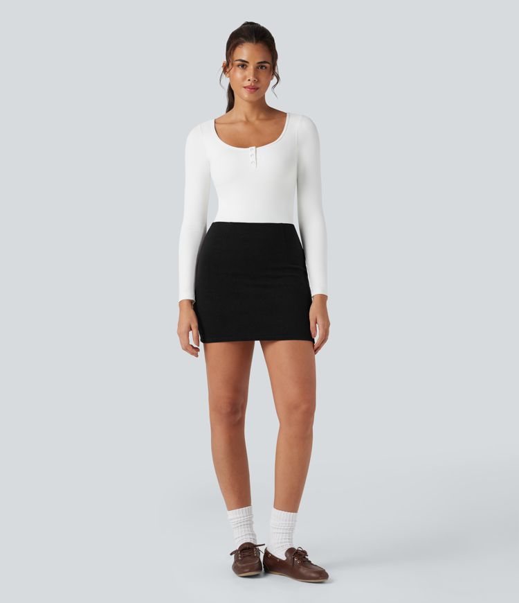 Ribbed Knit High Waisted 2-in-1 Bodycon Mini Casual Skirt