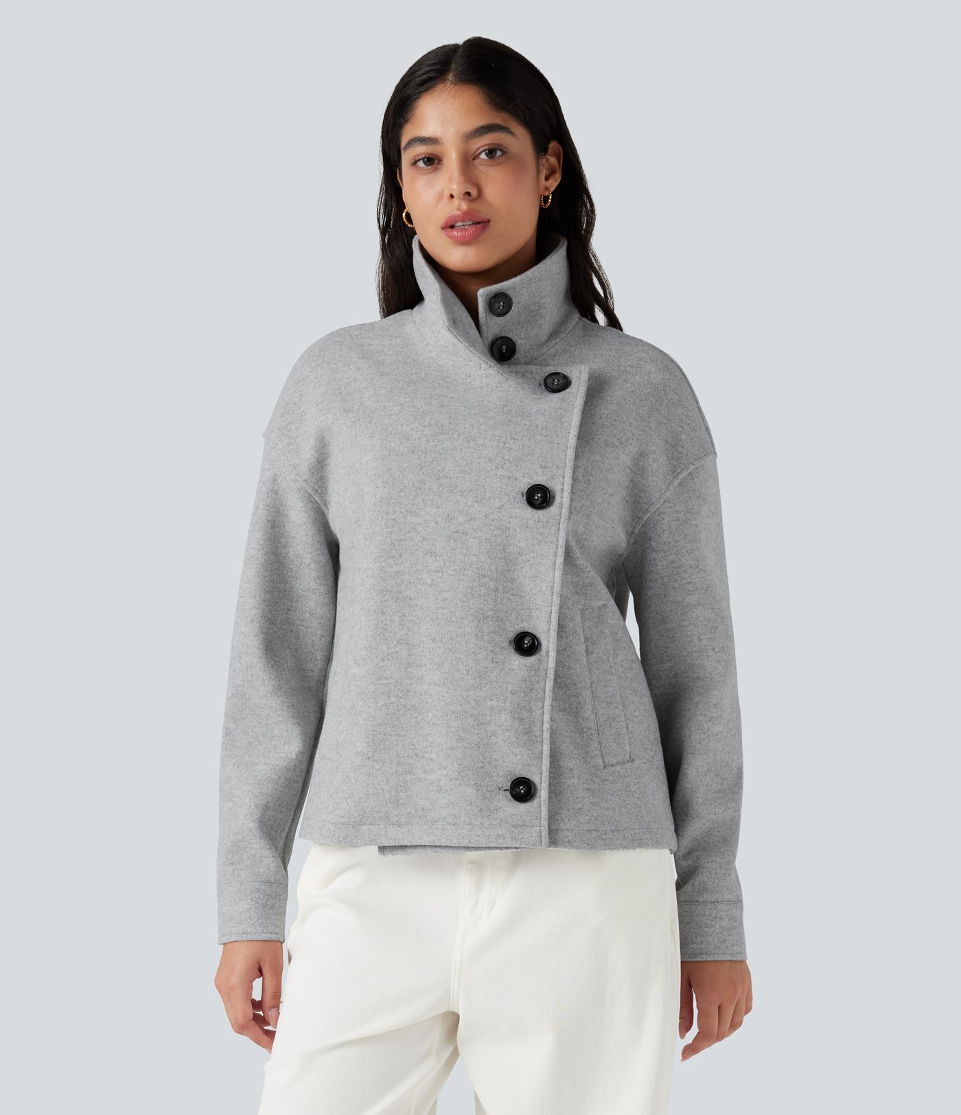 Lapel Long Sleeve Fleece Casual Coat with Pockets