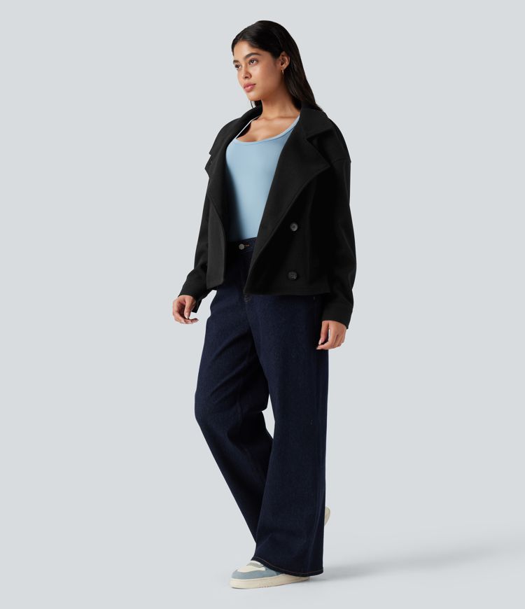 Lapel Long Sleeve Fleece Casual Coat with Pockets