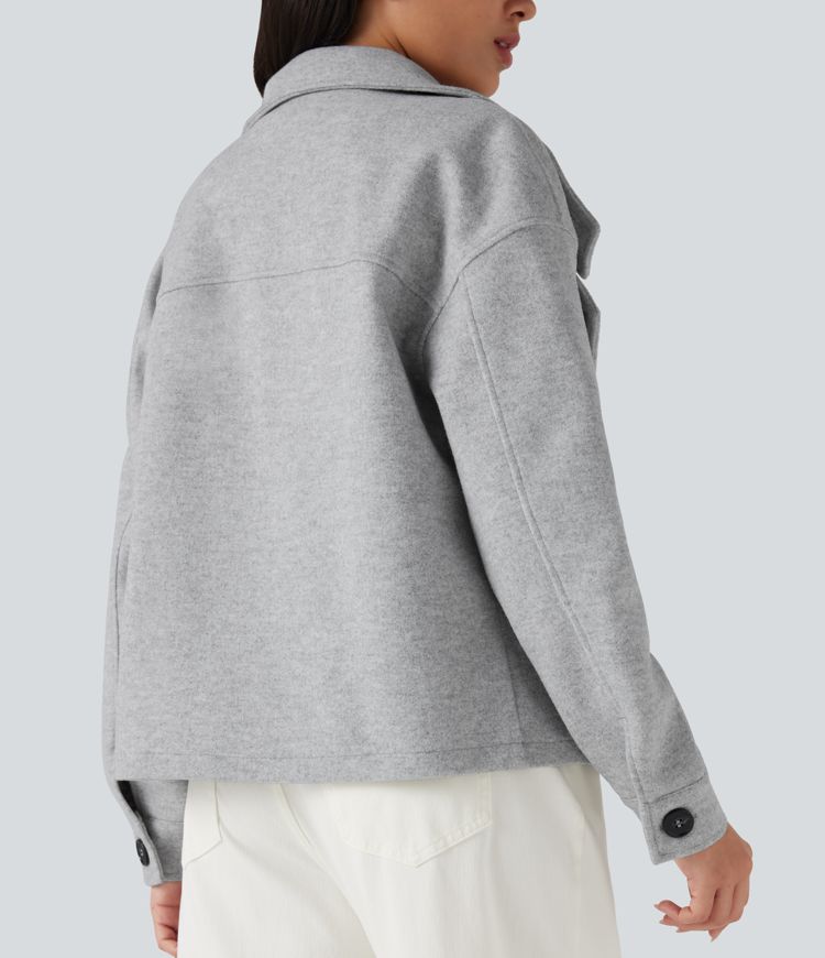 Lapel Long Sleeve Fleece Casual Coat with Pockets