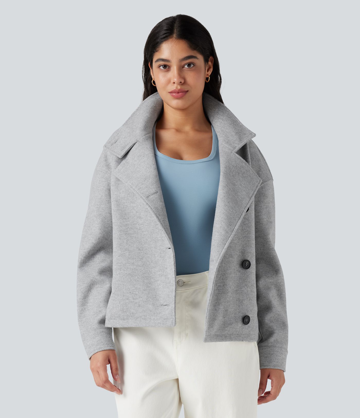 Lapel Long Sleeve Fleece Casual Coat with Pockets