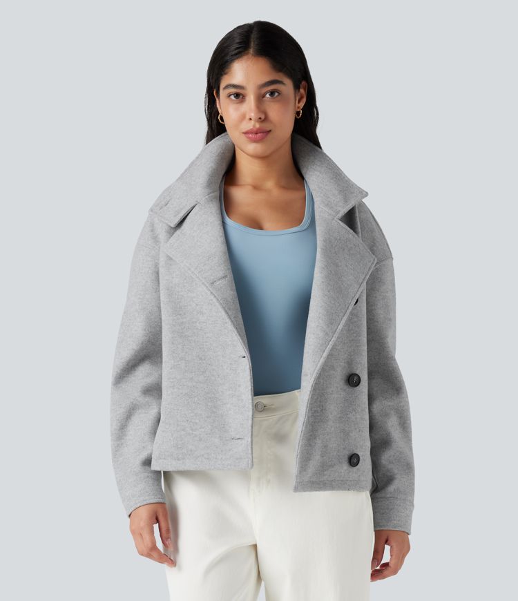 Lapel Long Sleeve Fleece Casual Coat with Pockets