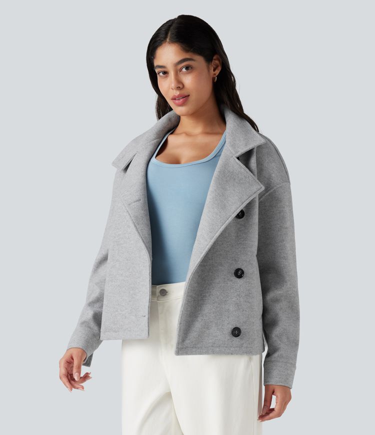 Lapel Long Sleeve Fleece Casual Coat with Pockets