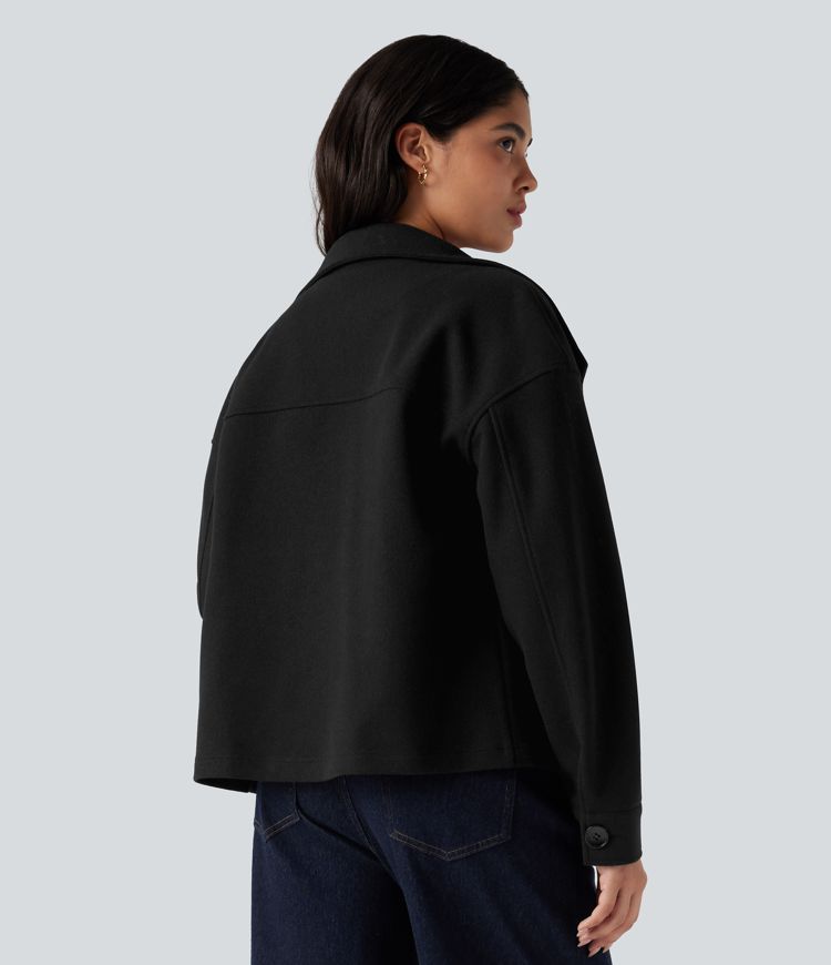 Lapel Long Sleeve Fleece Casual Coat with Pockets