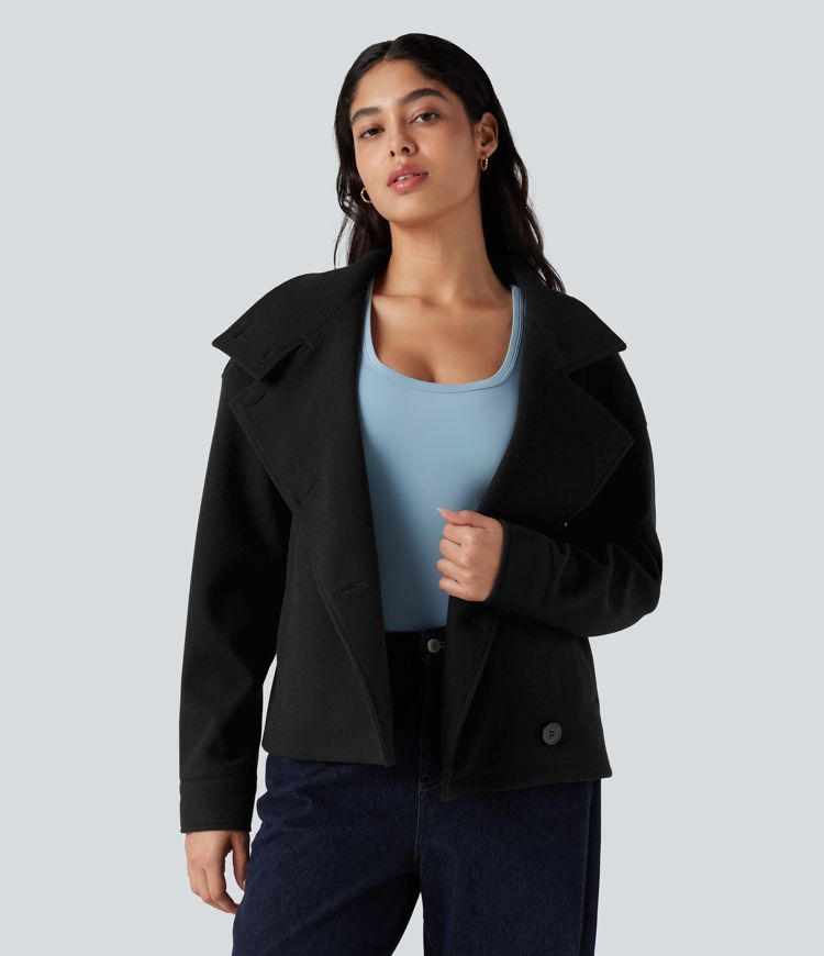 Lapel Long Sleeve Fleece Casual Coat with Pockets