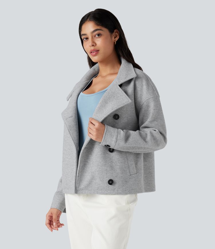 Lapel Long Sleeve Fleece Casual Coat with Pockets