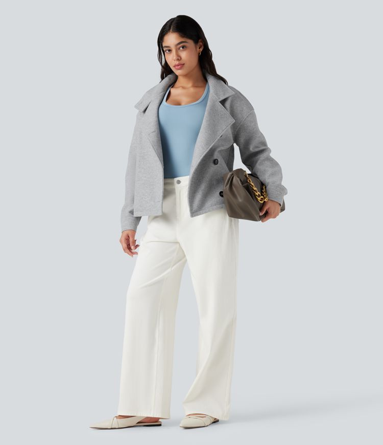 Lapel Long Sleeve Fleece Casual Coat with Pockets