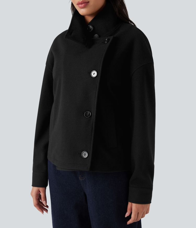 Lapel Long Sleeve Fleece Casual Coat with Pockets