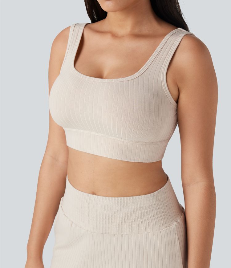 Ribbed Knit U-Neck Cropped Casual Tank Top