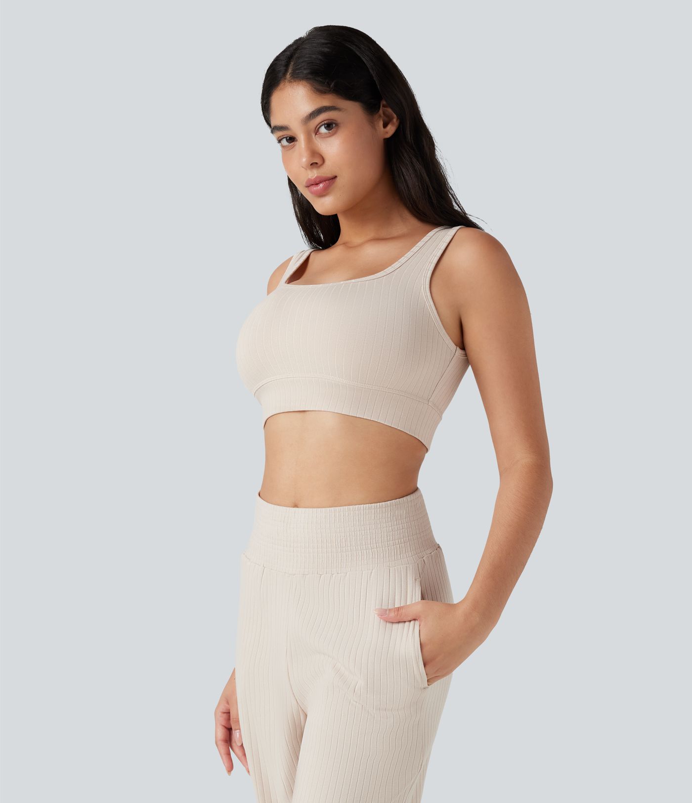 Ribbed Knit U-Neck Cropped Casual Tank Top