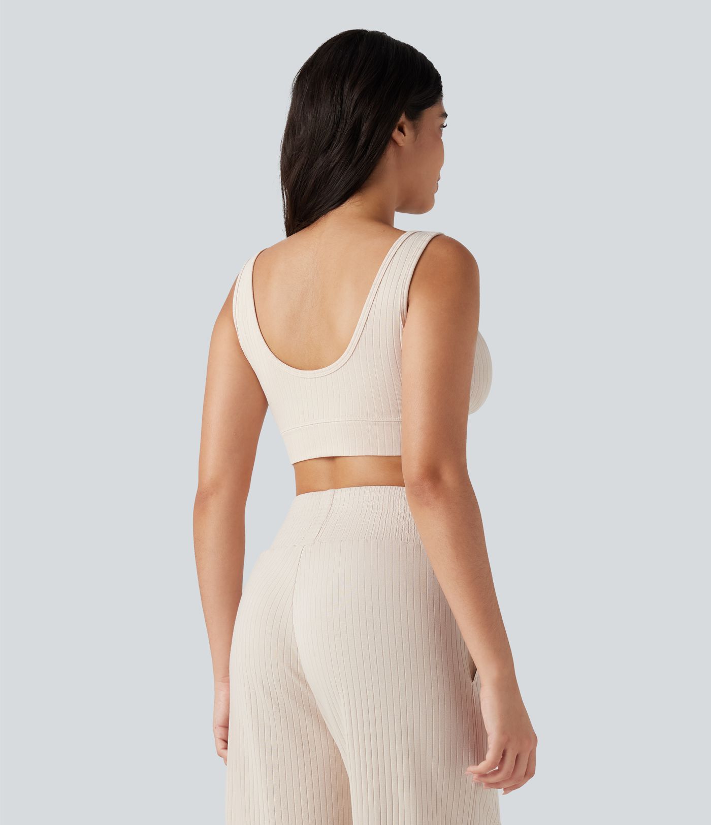 Ribbed Knit U-Neck Cropped Casual Tank Top