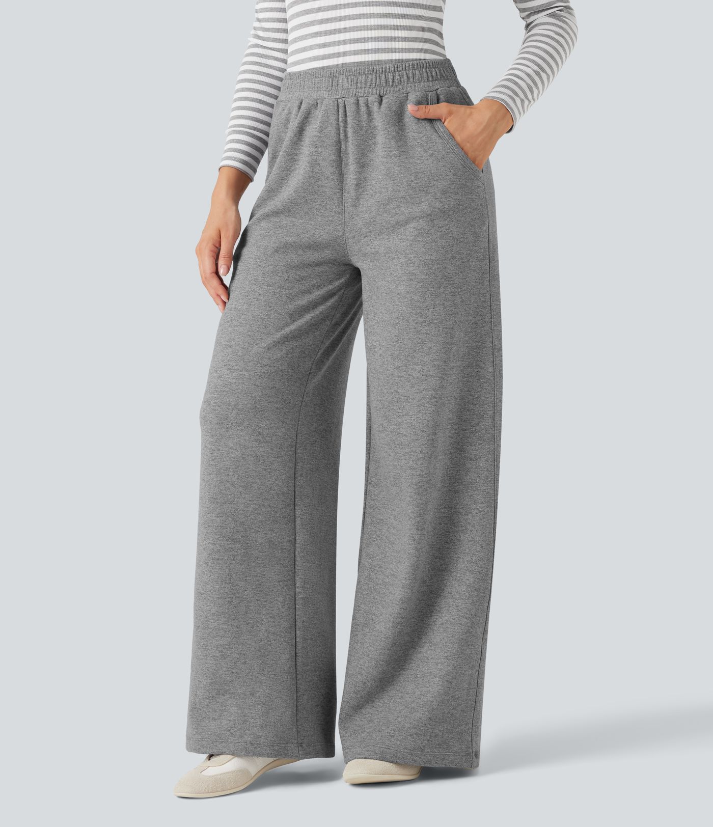 High Waisted Fleece Casual Baggy Pants with Pockets