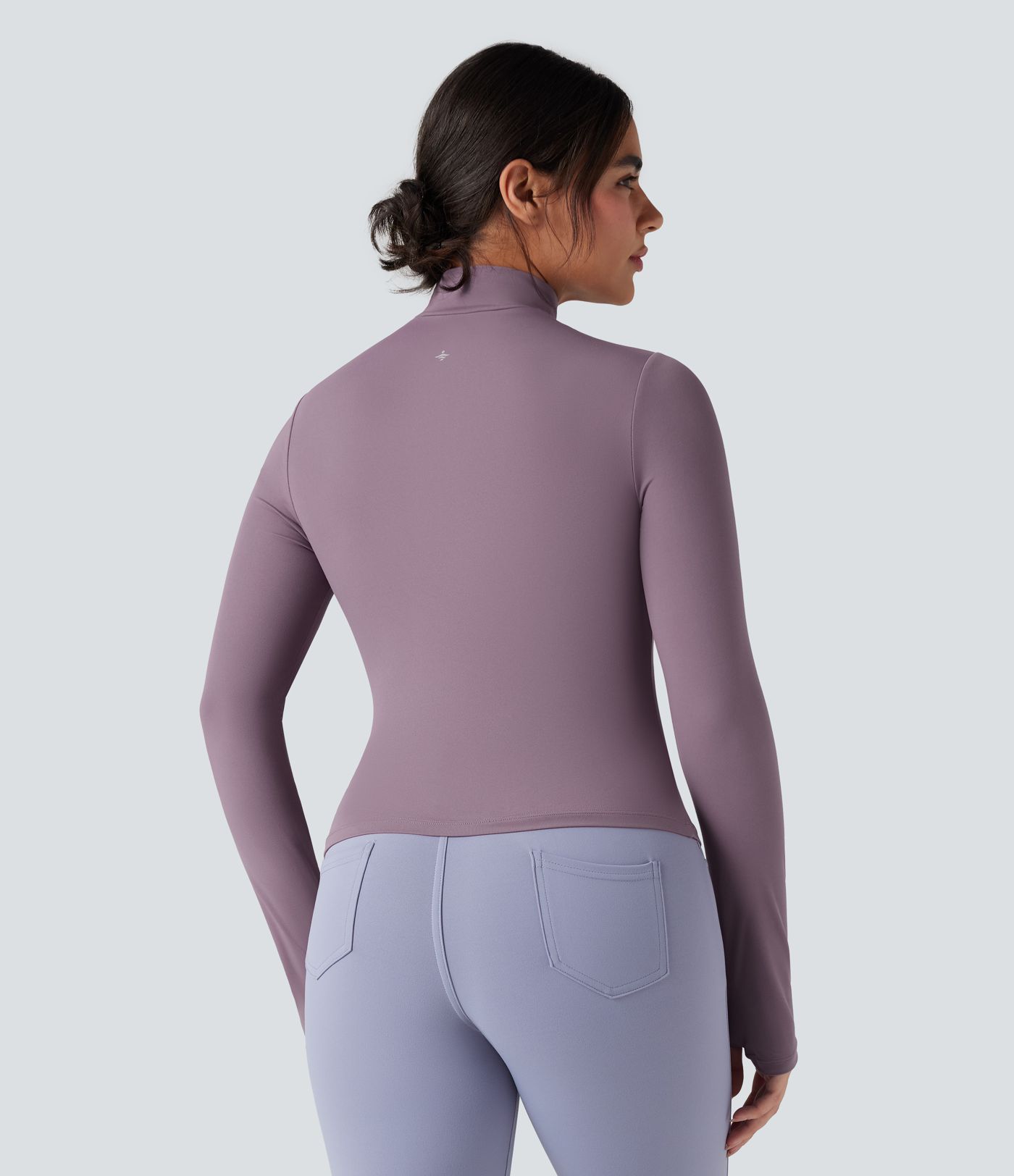 SoftlyZero™ Mock-neck Long Sleeve Thumb Holes Ruched Golf Sports Top-UPF50+