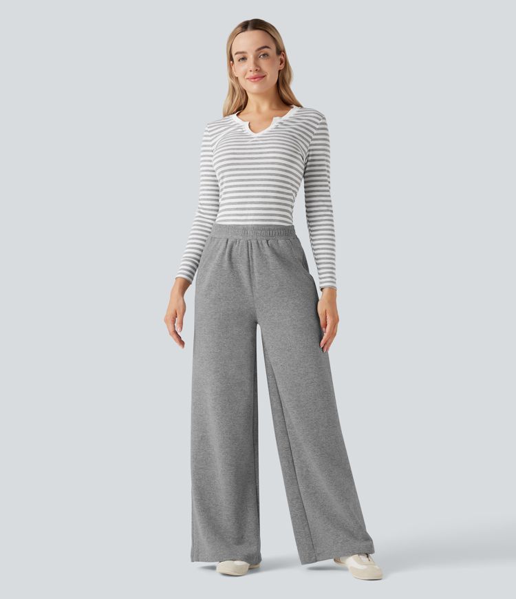 High Waisted Fleece Casual Baggy Pants with Pockets