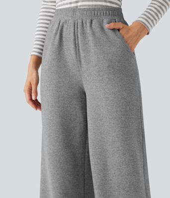 High Waisted Fleece Casual Baggy Pants with Pockets