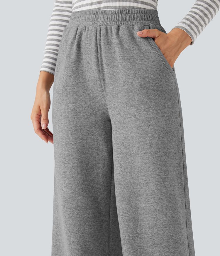 High Waisted Fleece Casual Baggy Pants with Pockets