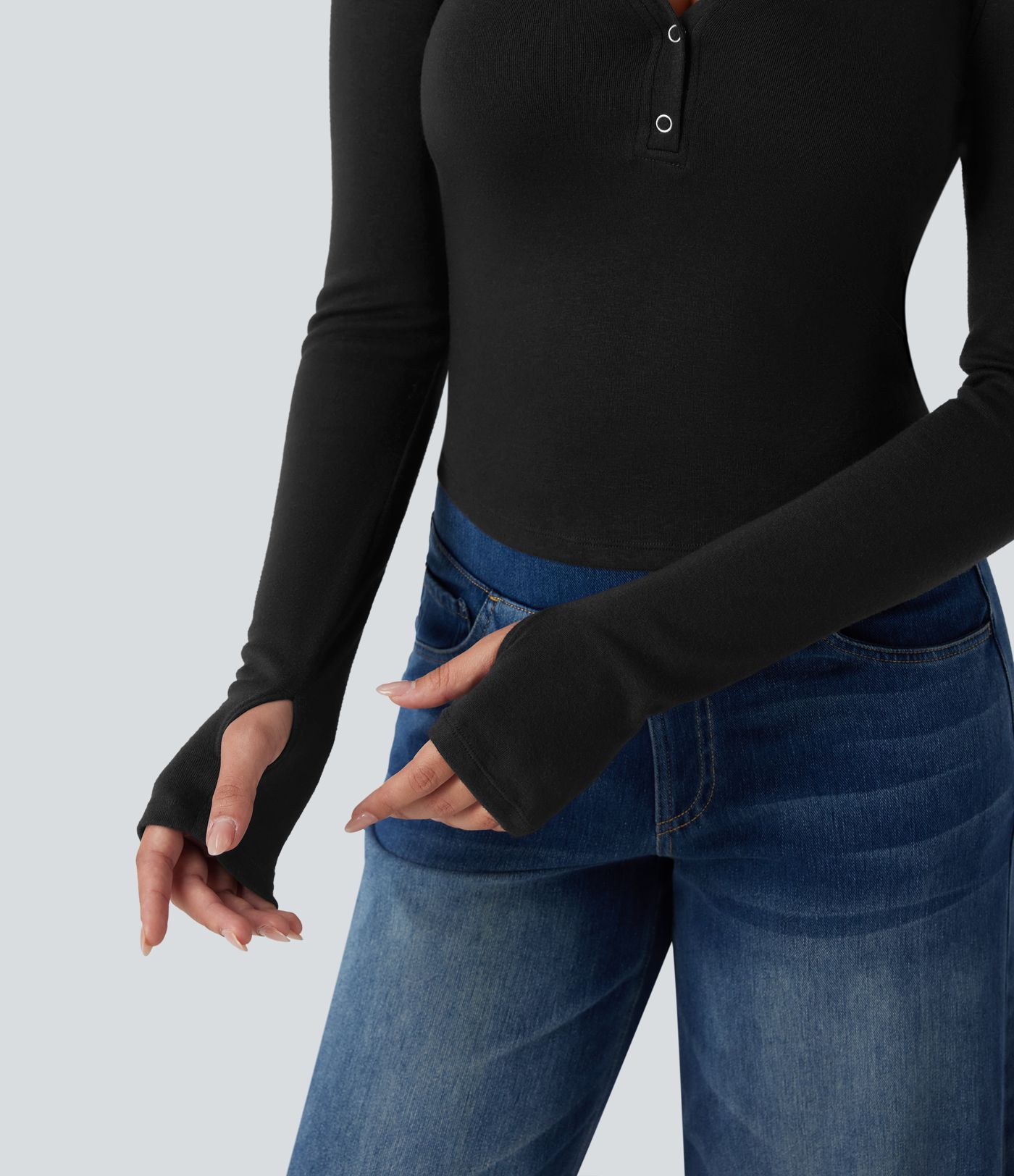 Sweetheart Neck Long Sleeve Thumb Hole Cropped Casual T-Shirt