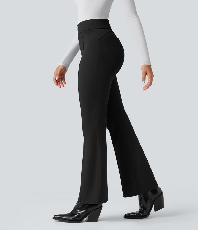 Halara Flex™ High Waisted Tummy Control Herringbone Work Flare Pants with Pockets