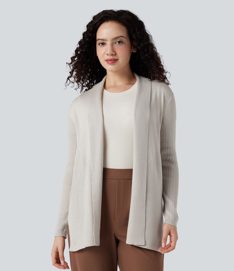 Cardigan col tailleur manches longues ourlet fendu