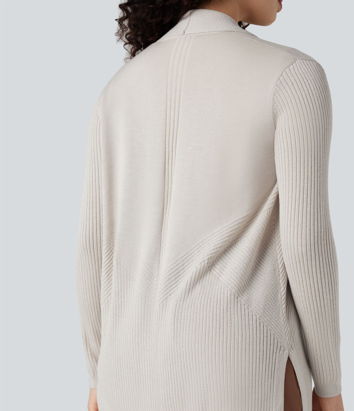 Lapel Long Sleeve Split Hem Work Cardigan