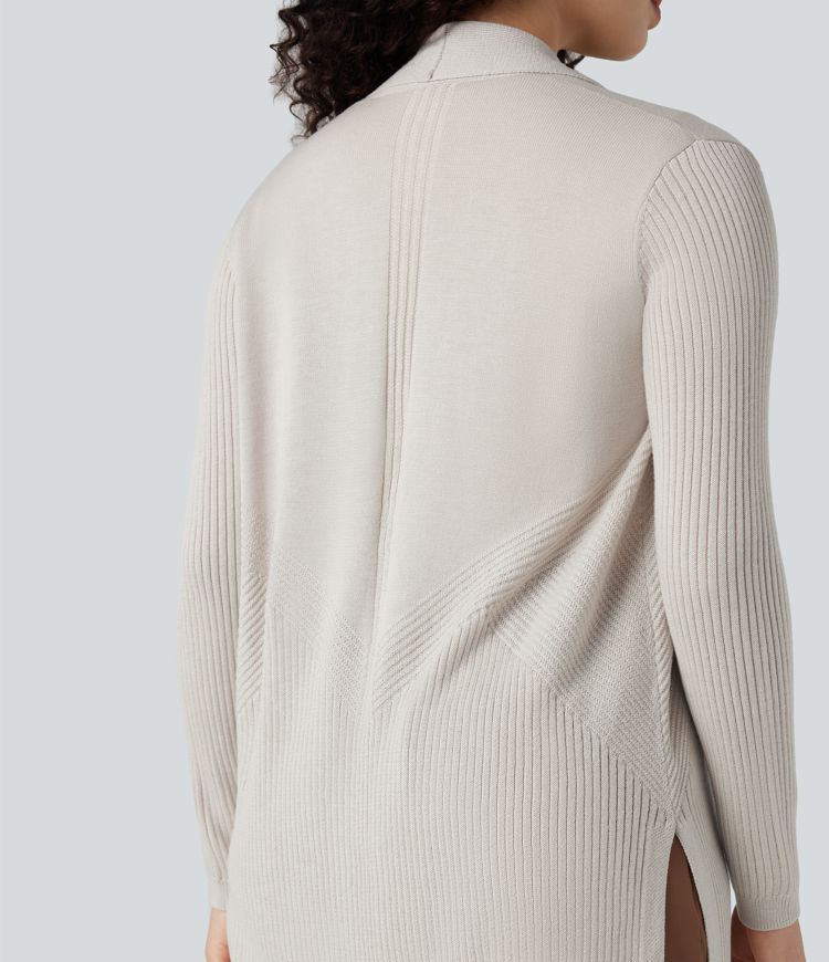 Cardigan col tailleur manches longues ourlet fendu