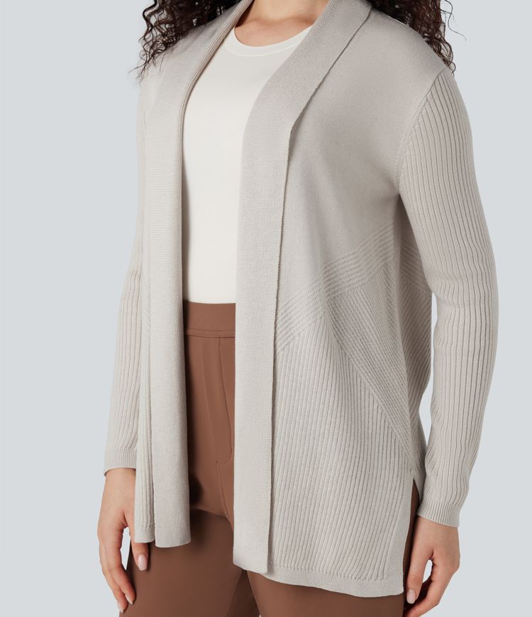 Cardigan col tailleur manches longues ourlet fendu