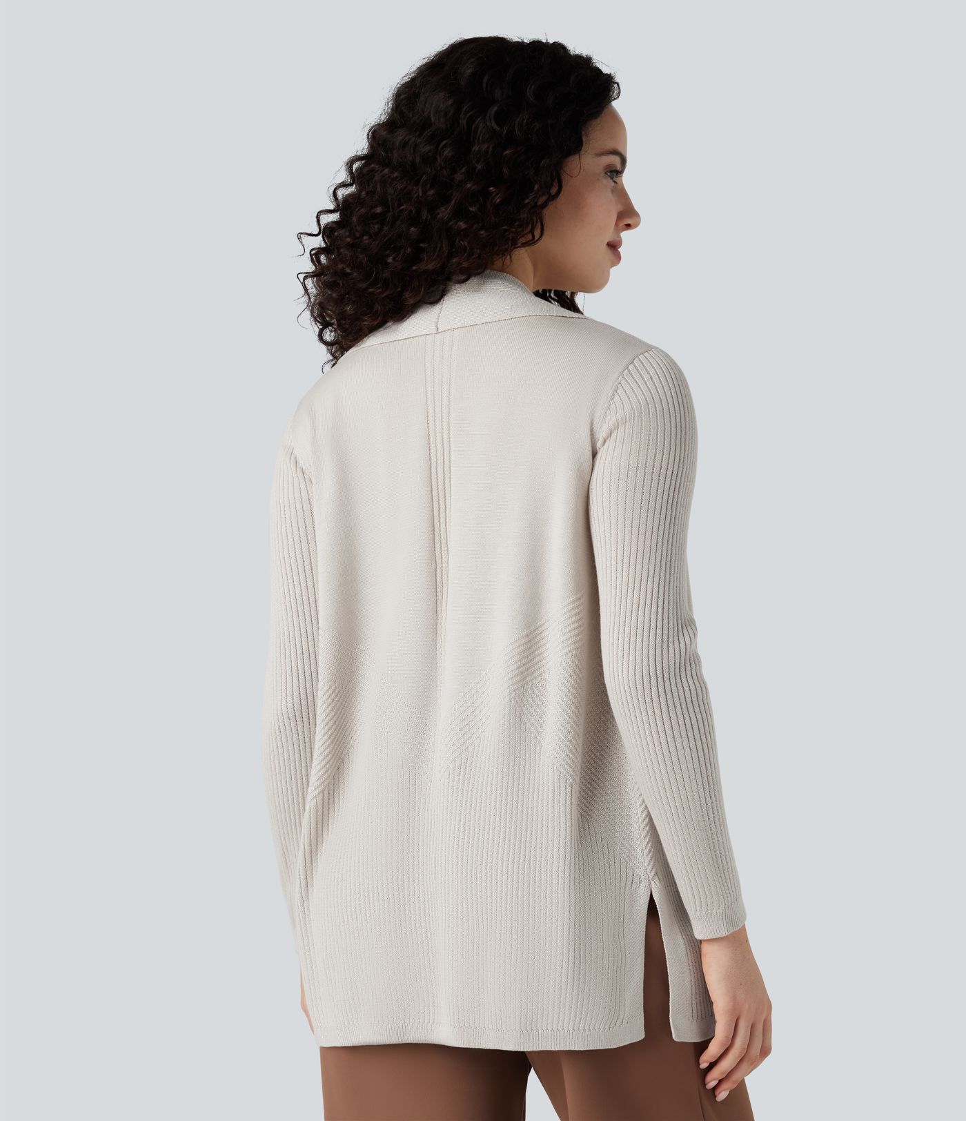 Lapel Long Sleeve Split Hem Work Cardigan