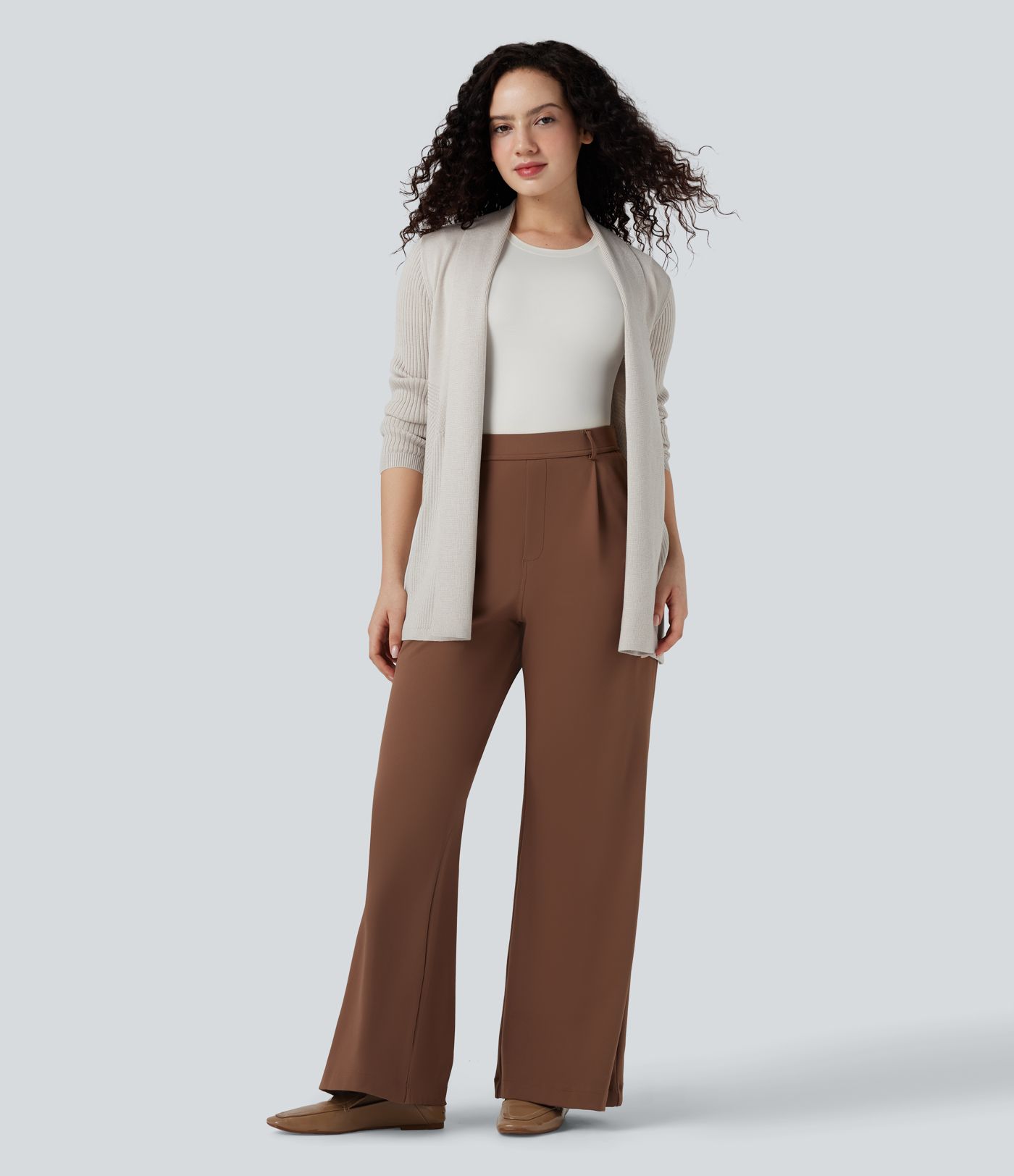 Lapel Long Sleeve Split Hem Work Cardigan