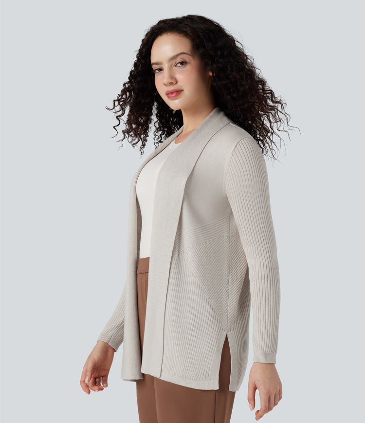 Cardigan col tailleur manches longues ourlet fendu