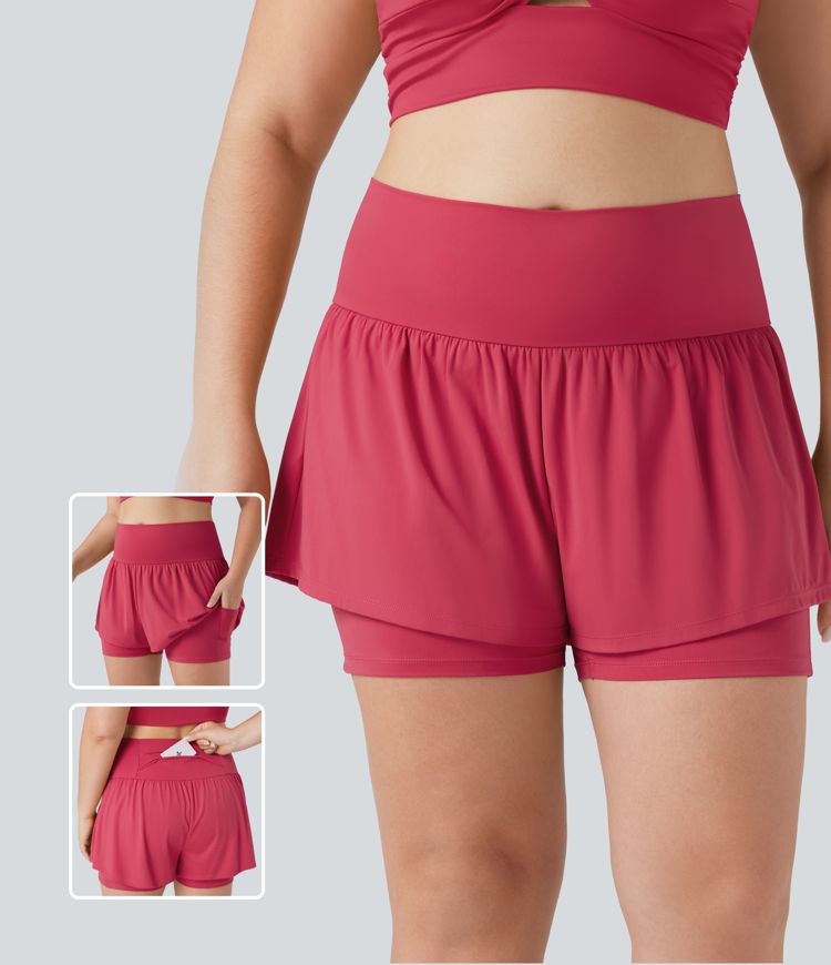 SoftlyZero™ Airy Super High Waisted 2-in-1 Cool Touch Yoga Plus Size Shorts 5'' with Pockets