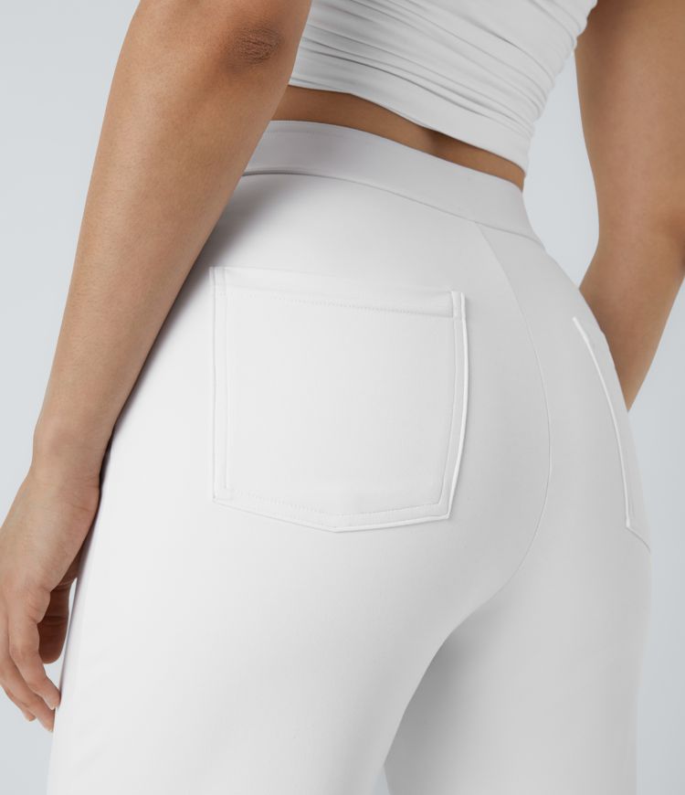 High Waisted Pockets Straight Leg Casual Pants