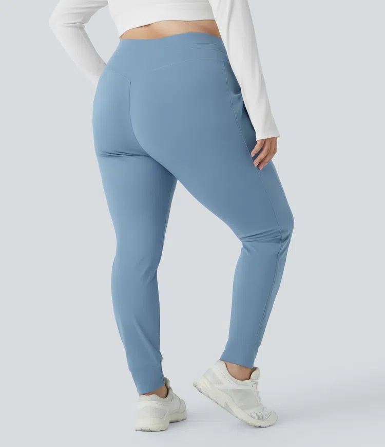 SoftlyZero™ Plush High Waisted Drawstring Pocket Plain Full Length Cool Touch Plus Size Joggers-UPF50+