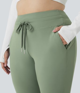 Pantalón chándal Softlyzero™ Airy tiro alto bolsillo lateral cordón ajustable liso largo fresco tacto talla grande UPF 50+