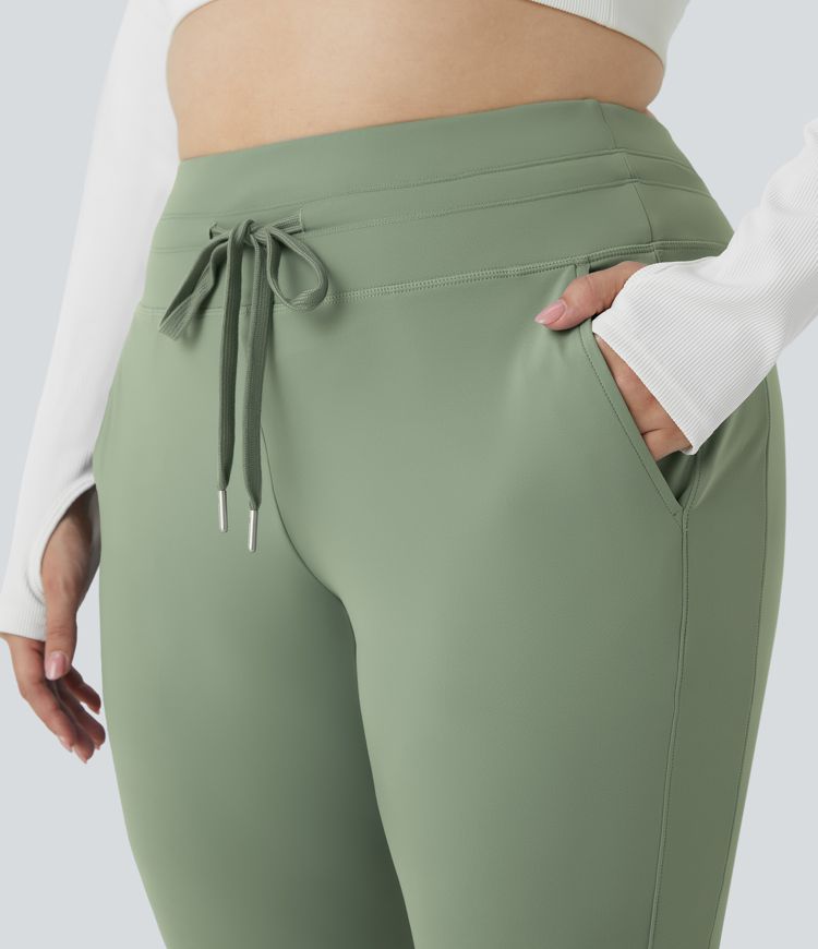 Pantalón chándal Softlyzero™ Airy tiro alto bolsillo lateral cordón ajustable liso largo fresco tacto talla grande UPF 50+