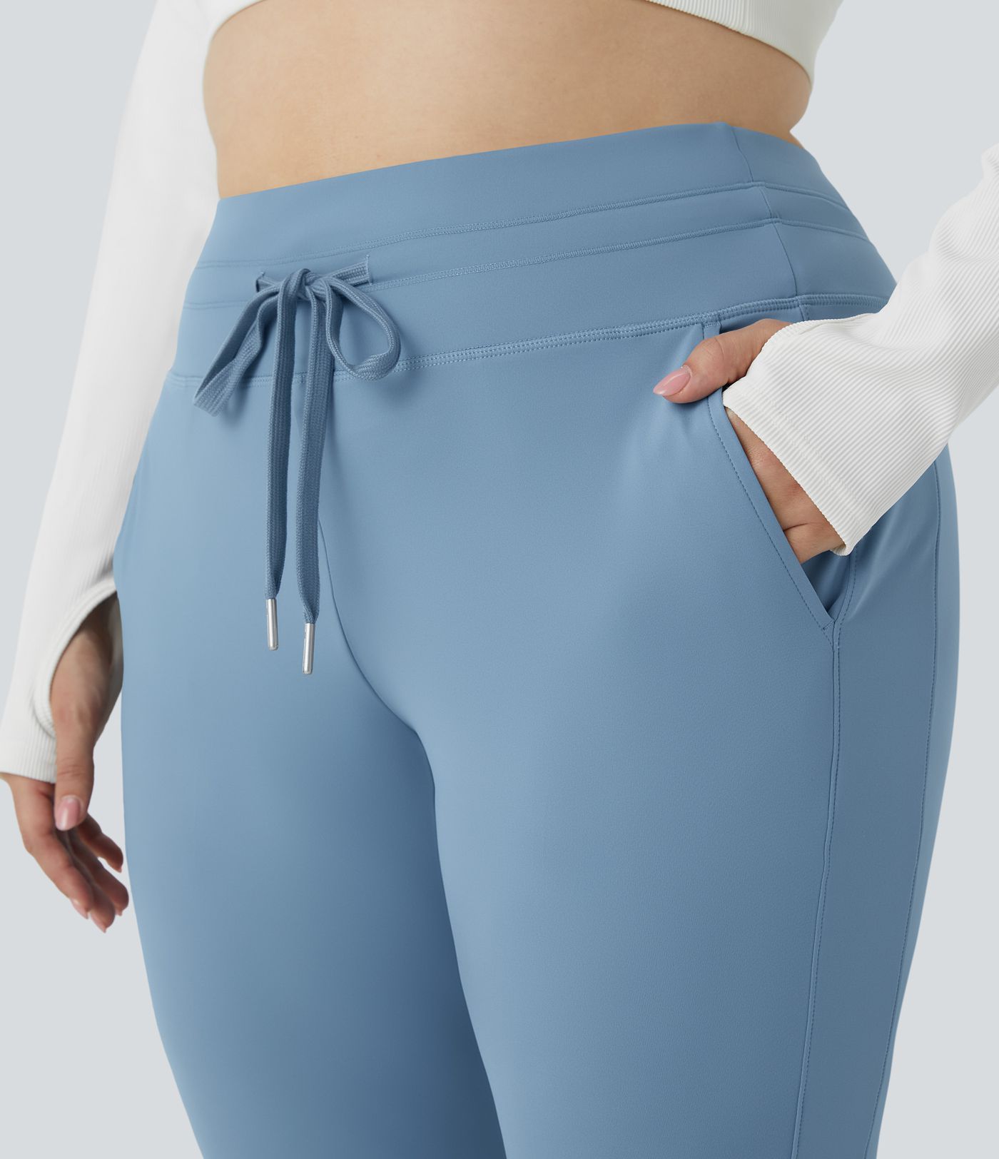 Softlyzero™ Plush Plus Size einfarbige Cool-Touch-Jogginghose mit hohem Bund, Seitentaschen und Kordelzug