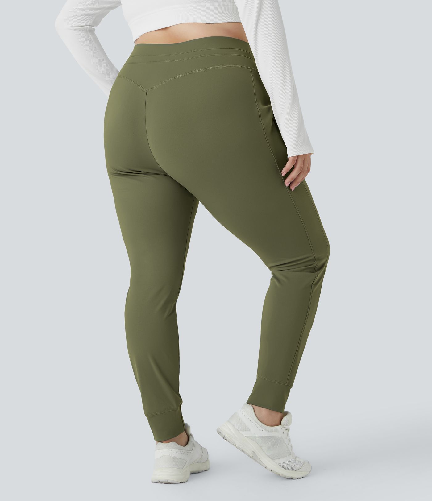 SoftlyZero™ Plush High Waisted Drawstring Pocket Plain Full Length Cool Touch Plus Size Joggers-UPF50+