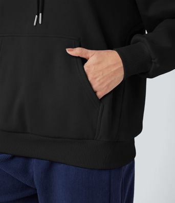 Hooded Drawstring Long Sleeve Fleece Casual Cotton Sweatshirt with Pockets