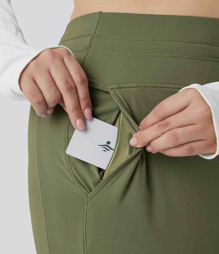 SoftlyZero™ Plush High Waisted Drawstring Pocket Plain Full Length Cool Touch Plus Size Joggers-UPF50+