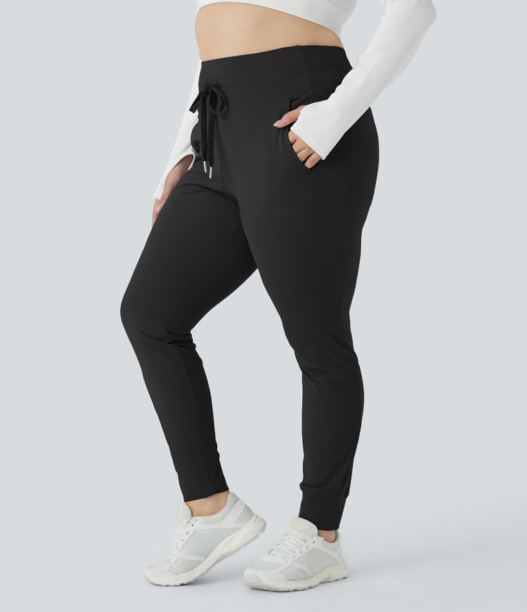 Softlyzero™ Airy High Waisted Drawstring Side Pocket Plain Full Length Cool Touch Plus Size Joggers