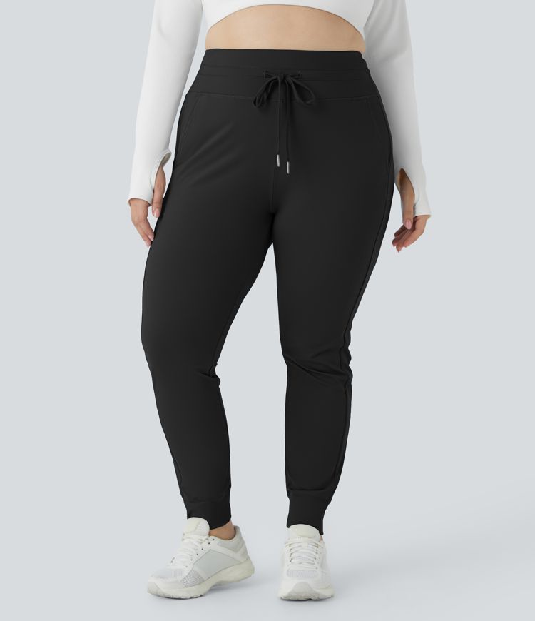 Softlyzero™ Airy High Waisted Drawstring Side Pocket Plain Full Length Cool Touch Plus Size Joggers