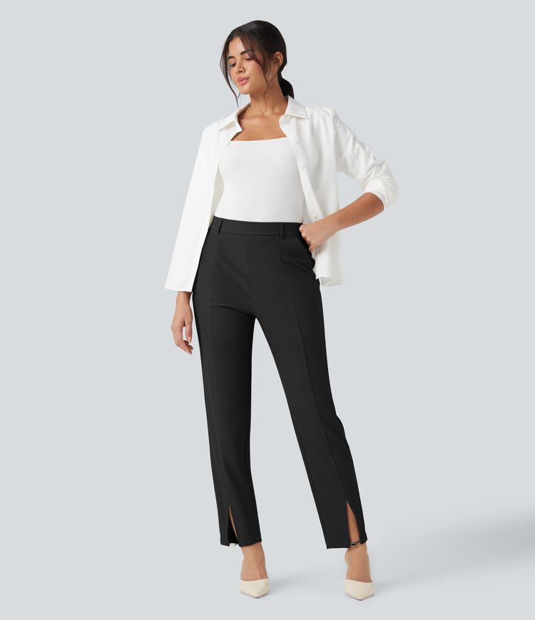 Halara Flex™ High Waisted Split Micro Waffle Work Tapered Pants with Pockets
