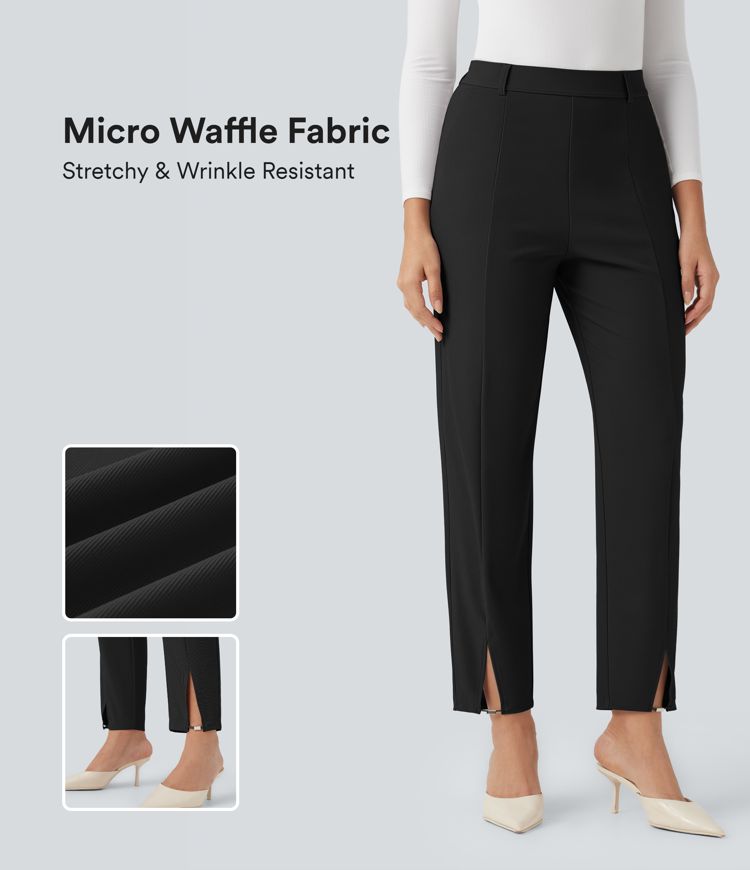 Halara Flex™ High Waisted Split Micro Waffle Work Tapered Pants with Pockets