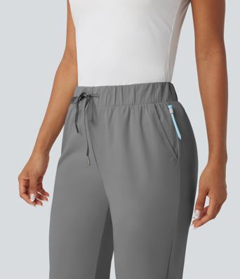 High Waisted Drawstring Pockets Quick Dry Golf Tapered Trousers-Golf Tee Pocket