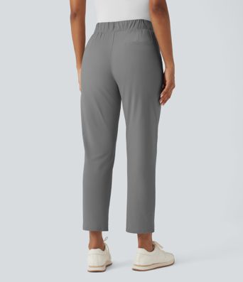 High Waisted Drawstring Pockets Quick Dry Golf Tapered Trousers-Golf Tee Pocket