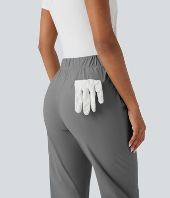 High Waisted Drawstring Pockets Quick Dry Golf Tapered Trousers-Golf Tee Pocket