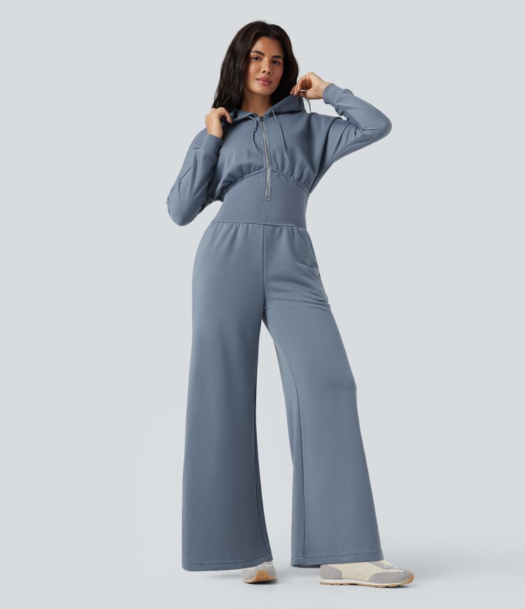 Hooded Drawstring Long Sleeve Casual Jumpsuit with Pockets
