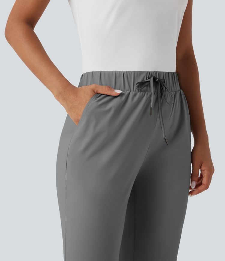 High Waisted Drawstring Pockets Quick Dry Golf Tapered Trousers-Golf Tee Pocket
