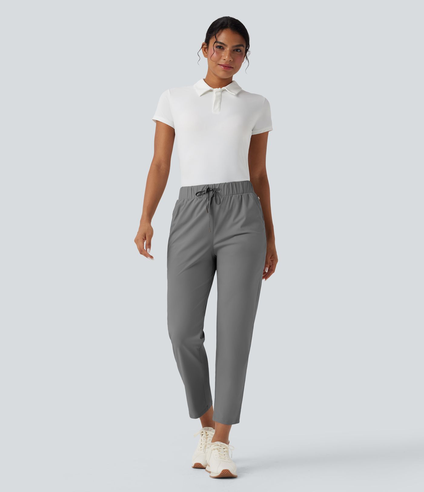 High Waisted Drawstring Pockets Quick Dry Golf Tapered Trousers-Golf Tee Pocket