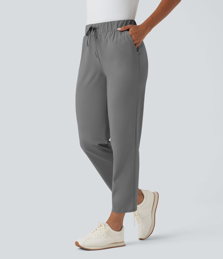 High Waisted Drawstring Pockets Quick Dry Golf Tapered Trousers-Golf Tee Pocket