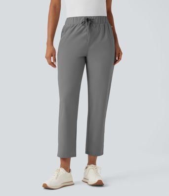 High Waisted Drawstring Pockets Quick Dry Golf Tapered Trousers-Golf Tee Pocket